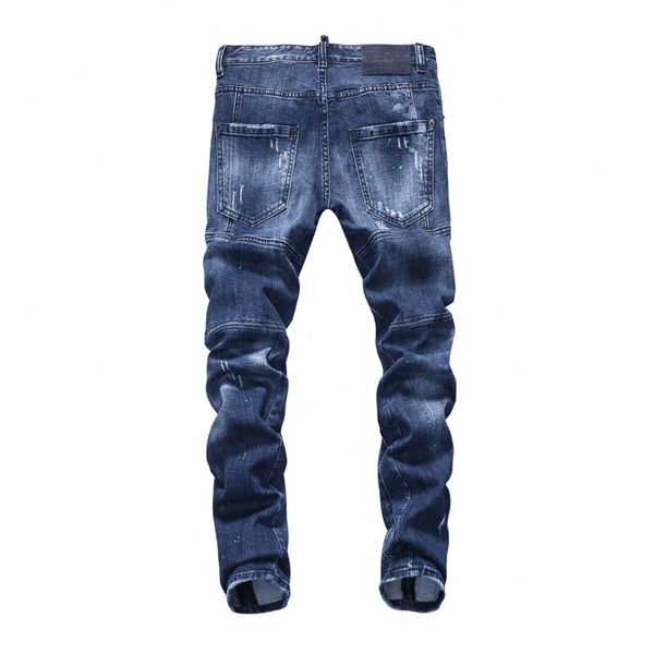 

european style brand mens slim elastic jeans men straight denim trousers zipper patchwork slim blue hole jeans for men 7509