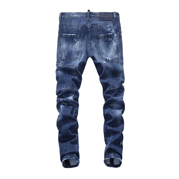 

european style brand mens slim elastic jeans men straight denim trousers zipper patchwork slim blue hole jeans for men 7509