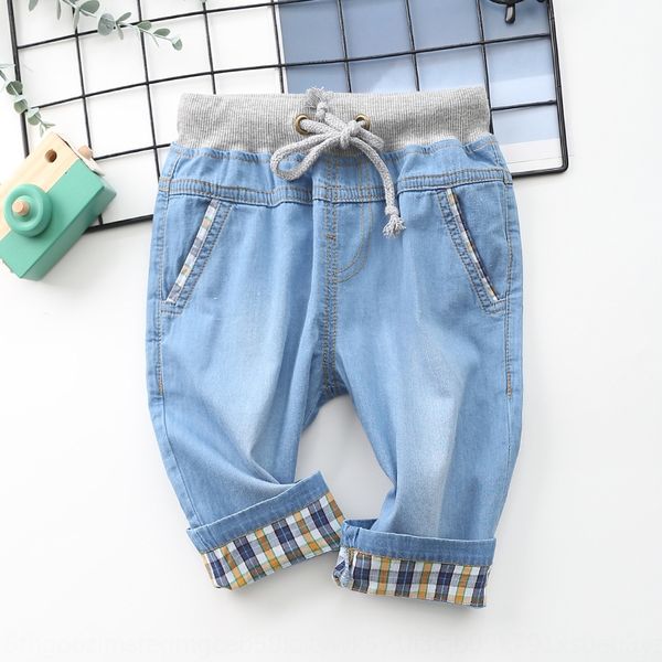 

hhzxo wear boys' thin denim washed capri pants elastic thread waist loose breeches wear boys' thin denim washed capri pants childr, Blue