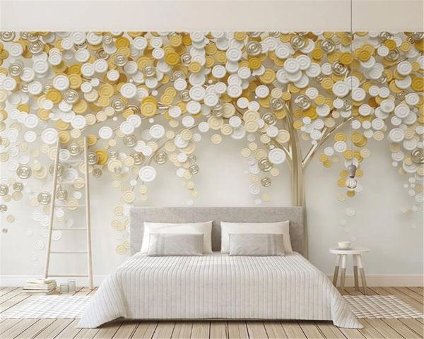 3d pintura de parede Wallpaper New Circle 3d tridimensional One Tree Golden Fortune Árvore Sala Quarto Wallcovering Wallpaper HD