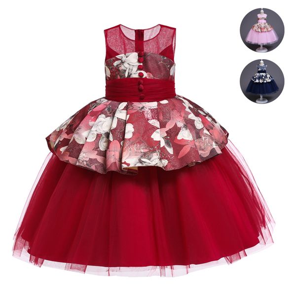 

girls princess dress kids dresses for girls children evening party dress flower girl dresses clothing 3-10y vestidos, Red;yellow