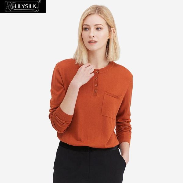 

lilysilk silk tee chic half placket stand collar women new ing, White