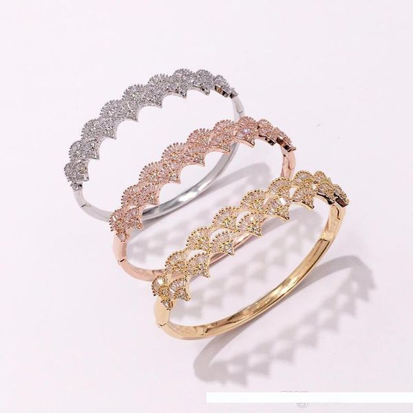 

copper yellow white rose gold plated full cubic zirconia stone paved bangle for women new arrival luxury beautiful fashion jewelry, Golden;silver