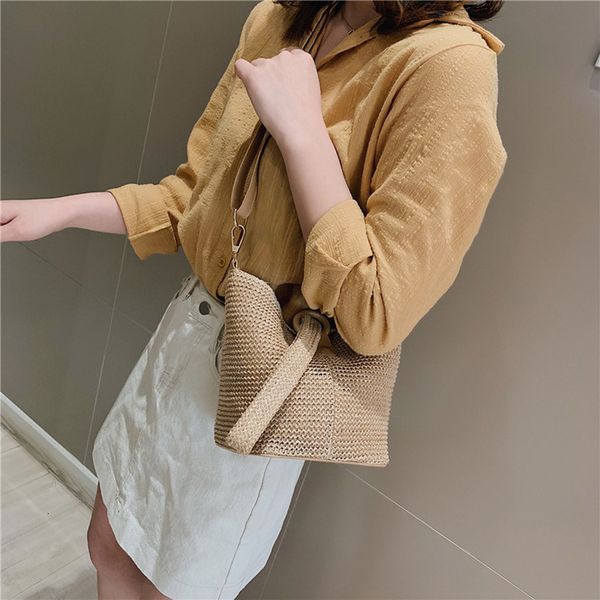 

fashion womens open weaving solid color messenger bags hand bag shoulder crossbody ladies summer 2020 straw new bag