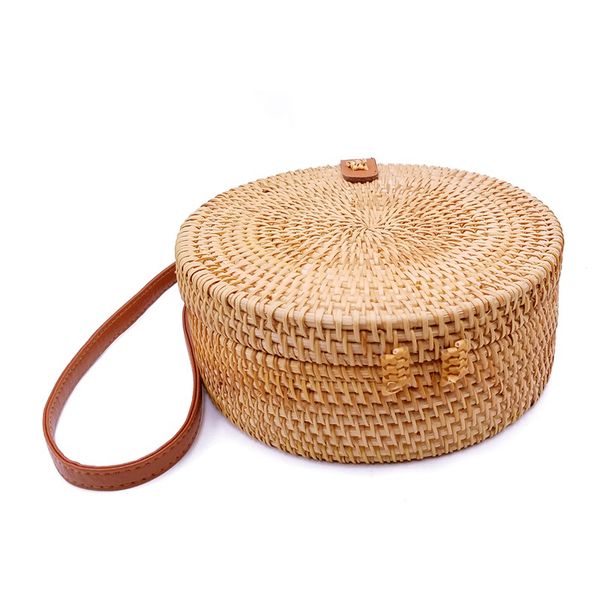 

bohemian bali rattan bags for women small circle beach handbags summer vintage straw bag handmade messenger bag(18x8cm