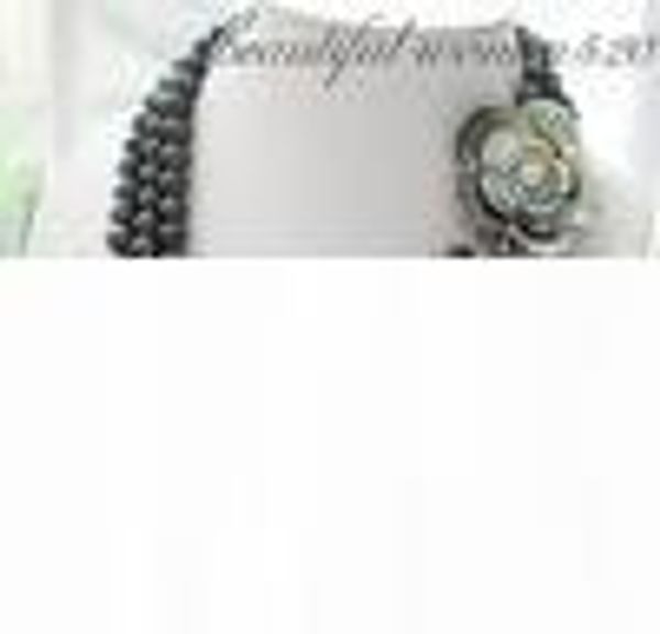 

new fine pearl jewelry 3row 8-9mm round tahitian black pearl necklace 17"18"19, Silver
