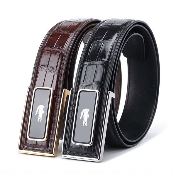 

2020 new 3.8 crocodile unconnected belly men's leather belt buckle pa009 thailand crocodile leather belt, Black;brown