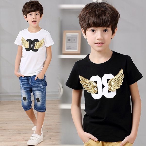 

children's t-shir t-shir 2019 korean new boys' shor sleeve coon conras color round collar children's short sleeve t, Blue