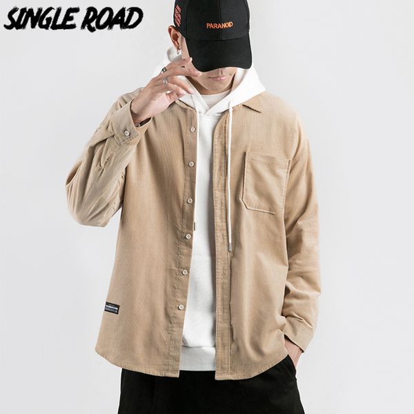 

singleroad mens shirt men fashion 2020 khaki solid corduroy long sleeve shirt japanese streetwear harajuku korean clothes male, White;black