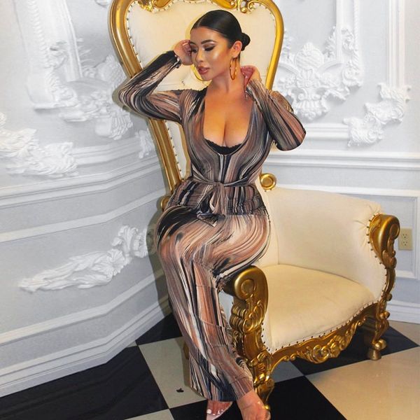 

womens fashion dress women personalized printed dress 2020 long sleeve v-neck dresses lady print dresses with sashes, Black;gray