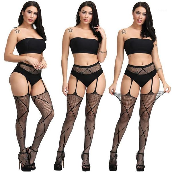 

hollow out fishnet stockings women non-slip underwears womens lace lingerie socks woman black garter elastic, Black;white