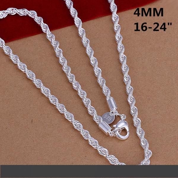 

shine twisted line 4mm 16~24 inches silver plated necklaces for women male pendant fashion jewelry bwdaknka kn-n067
