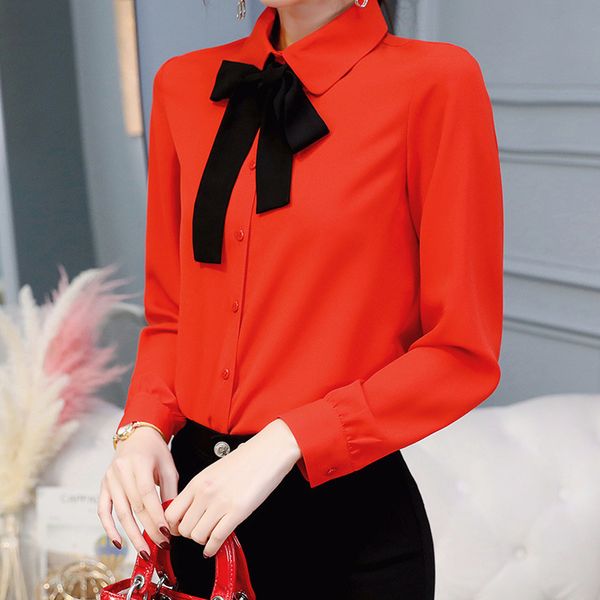 

long sleeve autumn 2020 women casual white blouse korean slim shirt bow women clothes streetwear shirt office women summer