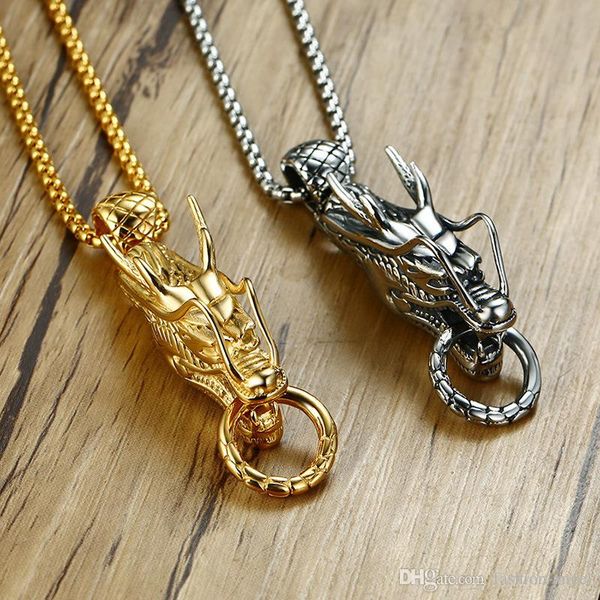 

f194 valentine's day gift- men's stainless steel dragon pendant necklaces pendants with chain necklace mixed order fashion accesso, Silver