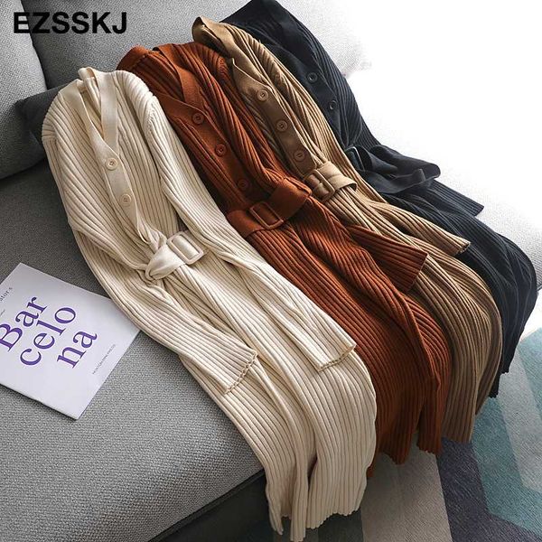

autumn winter knit long dress women casual v neck slim bodycon sweater dresses office lady thick button dress with belt, Black;gray