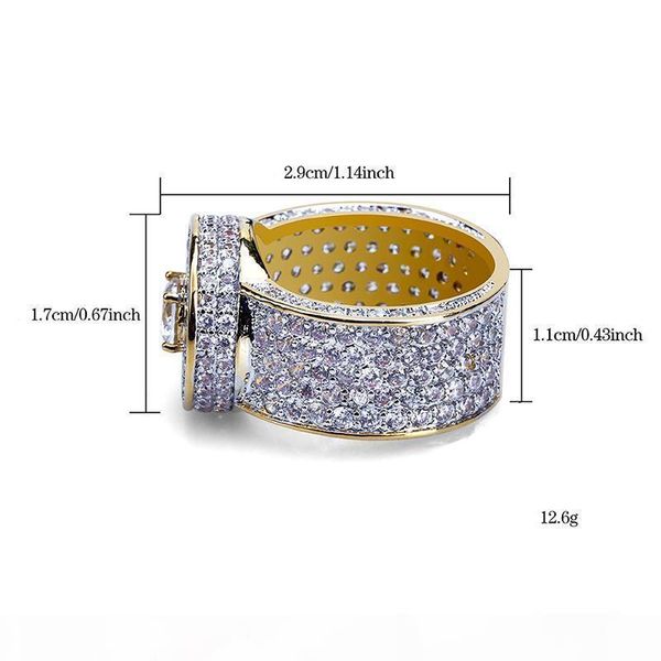 

f geometric hollow alloy wide ring exaggeration hip hop gold plated round full rhinestone rings for men fashion jewelry accessories who, Silver