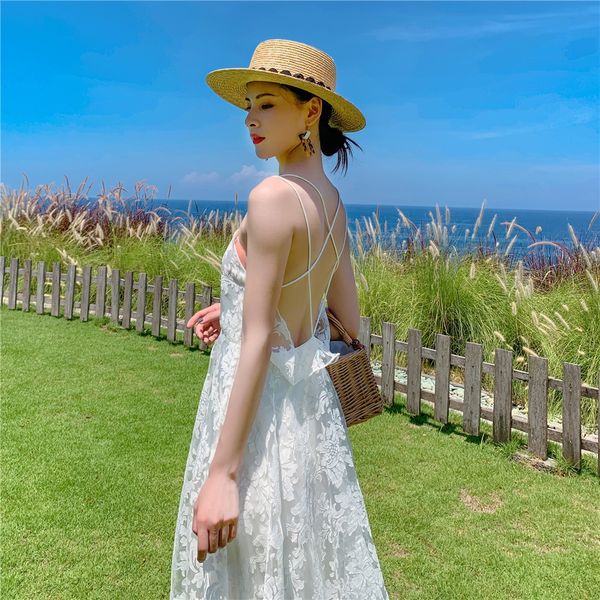 

holiday beach skirt beach skirt fairy summer seaside holiday dress backless thailand dress slimming white xw202, Black;gray