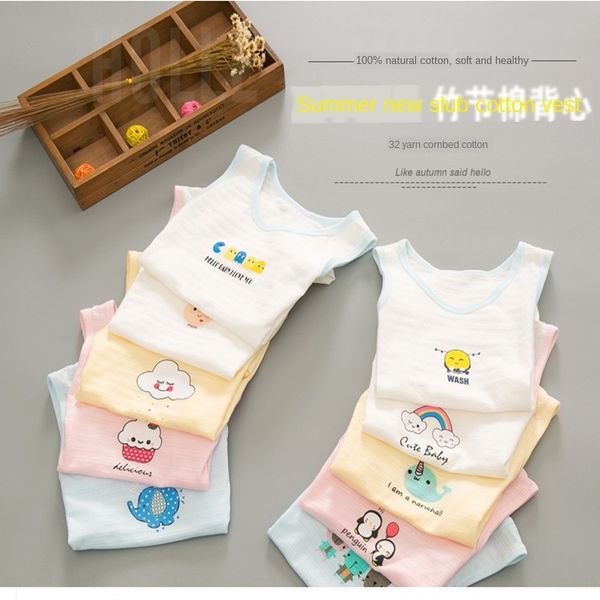 

children's pure cotton boys shirt vest ' and boys' growth base shirt baby thin bamboo cotton vest, Blue