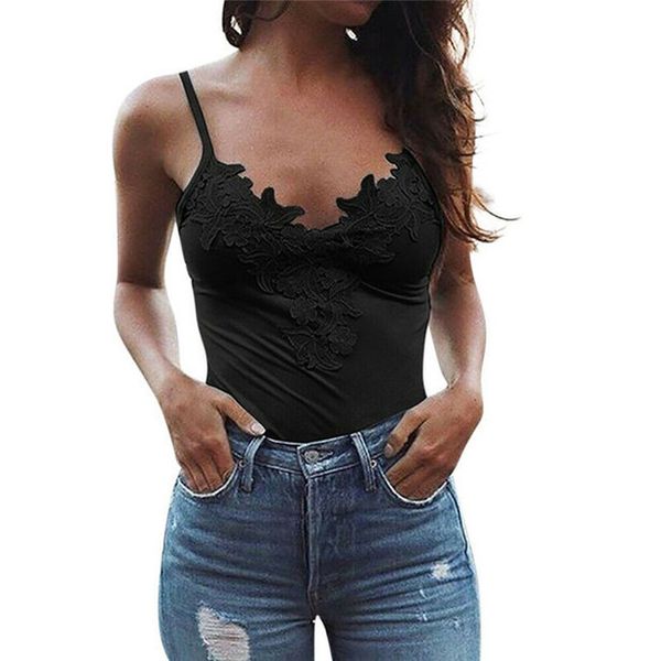 

2020 fashion womens lace vest casual tank camis summer strappy v neck ladies camisoles new arrival size  xxl, White