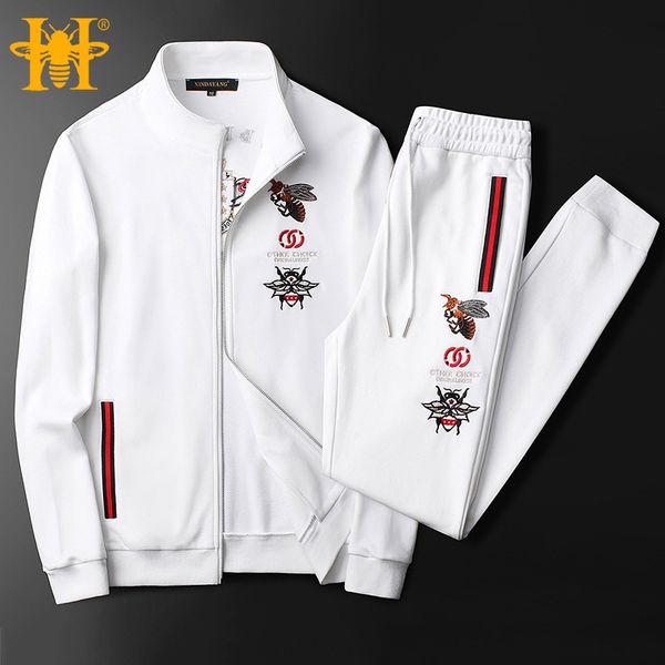 

new set 2019 korean style bee sports embroidery embroidery casual cotton two-piece set for men, Black