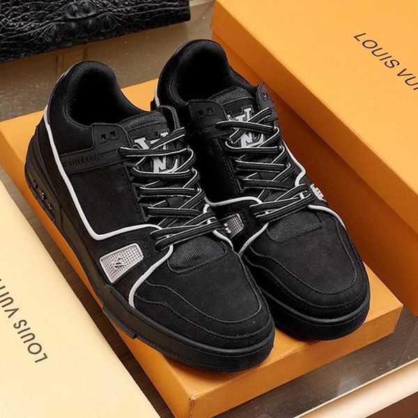 

fashion men shoes lace -up leather luxury sneakers with origin box zapatos de hombre rubber soles trainer sneaker luxury design mens shoes, Black