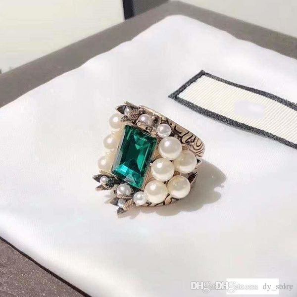 

europe and america fashion women ring gold plated pearl big green cz ring for girls women for party wedding nice gift, Silver