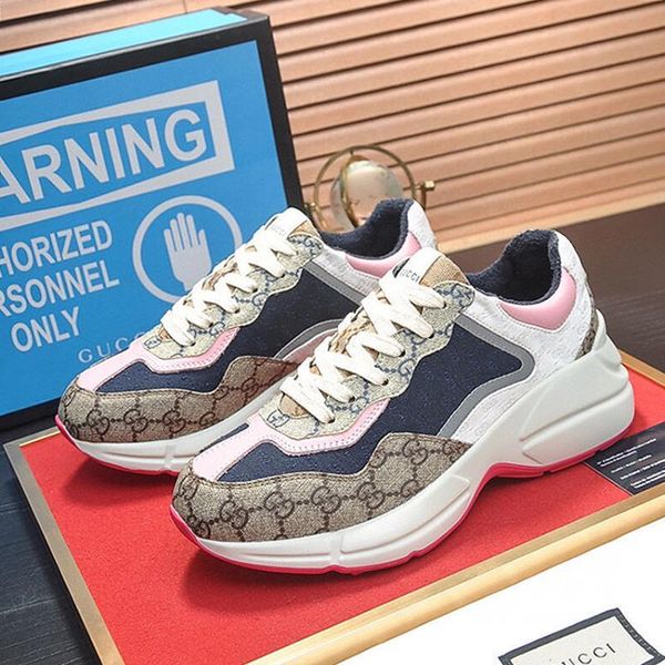 

mens shoes luxury vintage outdoor fashion platform stylish mens rhyton sneaker casual shoes men zapatos de hombre new with box footwears, Black