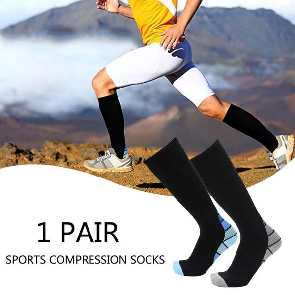 

professional breathable sports socks long tube calf long women compression socks for men marathon and run, Black