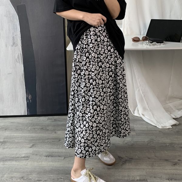 

xiaoxiang a- line dress watch watch 2020 summer new small floral skirt korean style all-match a- line dress knee-length skirt 2921, Black
