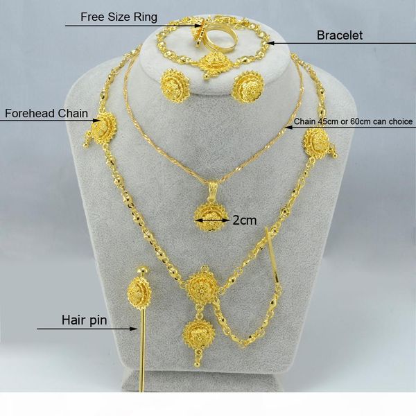 

anniyo habesha set jewelry girl necklace hair pcs forehead designers ring bracelet gold color kids ethiopian eritrean sets 000415, Black