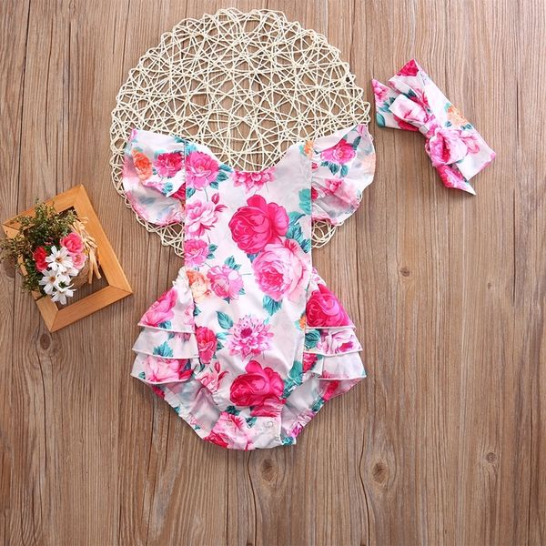 

floral girls bodysuits kids baby girls clothes floral ruffled summer jumpsuit sunsuit one-piece children clothing 0-2t, Blue