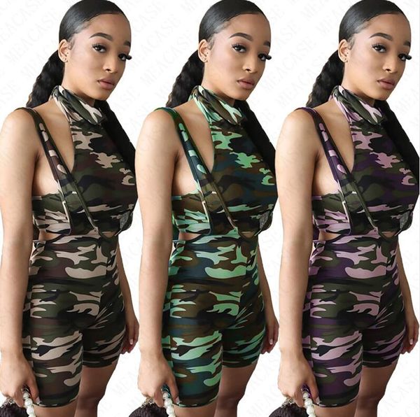 

camouflage women bodysuits jumpsuits shorts sets tank vest short pants overalls camo color suspenders one piece shorts set d71605, White