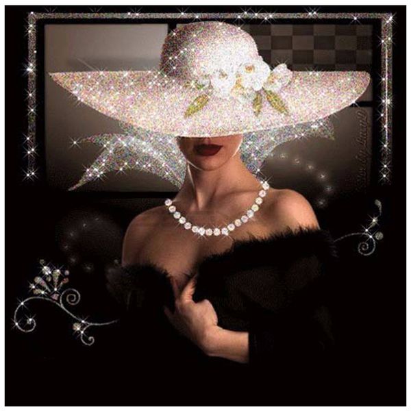

round diamond painting 5d embroidery diamond mosaic pattern rhinestone painting woman in a black dress wearing a hat gift xu