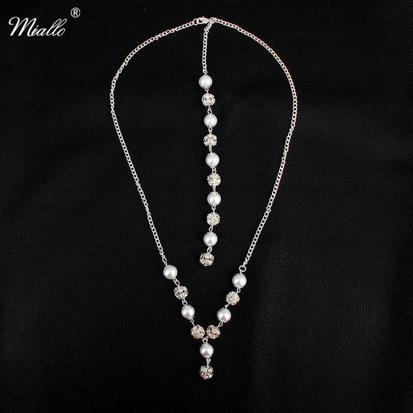 

chains miallo est crystal pearl beads backless necklace women bride backdrop long for wedding evening dress, Silver