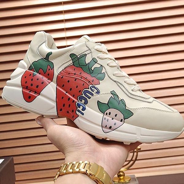 

women shoes luxury rhyton sneaker with strawberry scarpe da donna with box lady shoes fashion footwears zapatos de mujer fast shipping, Black