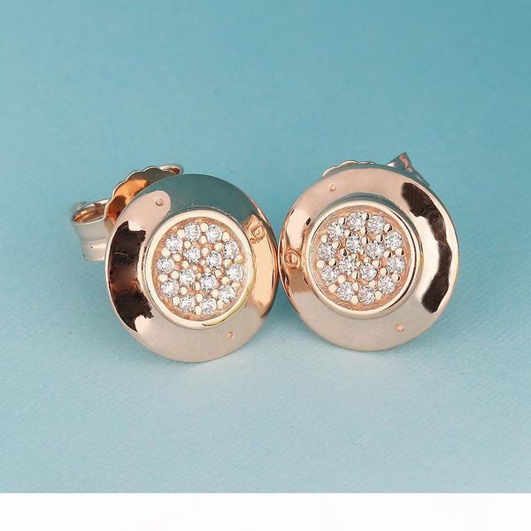 

a classic design luxury 18k rose gold signature stud earrings original box for pandora 925 sterling silver women earring set, Golden;silver