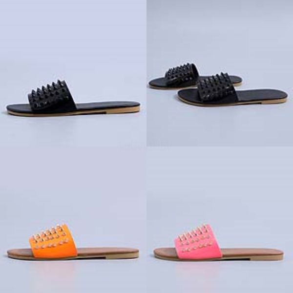 

summer women mules soes rivet deners round toe casual sandals outside med eel slippers beac dress elegant woman slides#351, Black