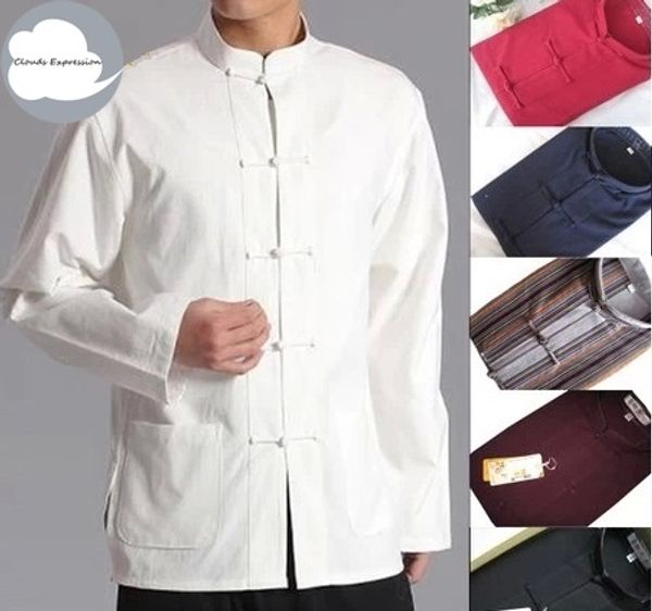 

men chinese traditional suits tang suit jacket wu shu tai chi shaolin wing shirt long sleeves exercises costume clothes, Red