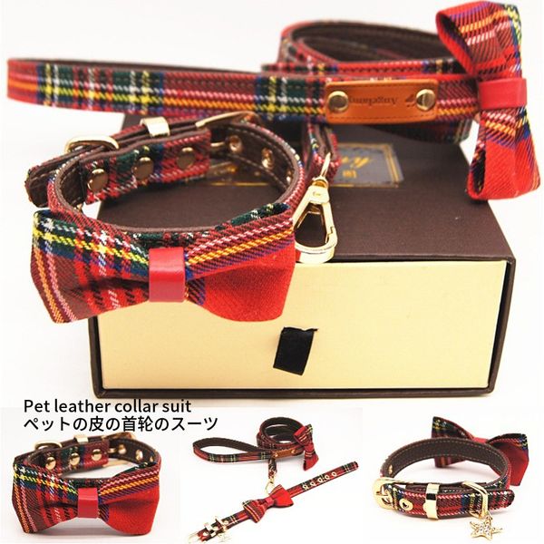 

2020 new red plaid pet collar bow dog collar pet supplies factory wholesale