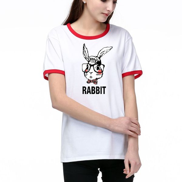 

women designer t shirts summer fashion lady tees breathable short sleeves alnimal rabbit pattern printed tees shirt short sleeves 27, White