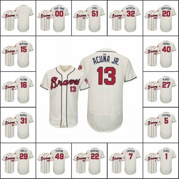

atlanta braves #13 ronald acuna jr. 5 freddie an 7 dansby swanson men women youth authentic flex base custom jersey, Black