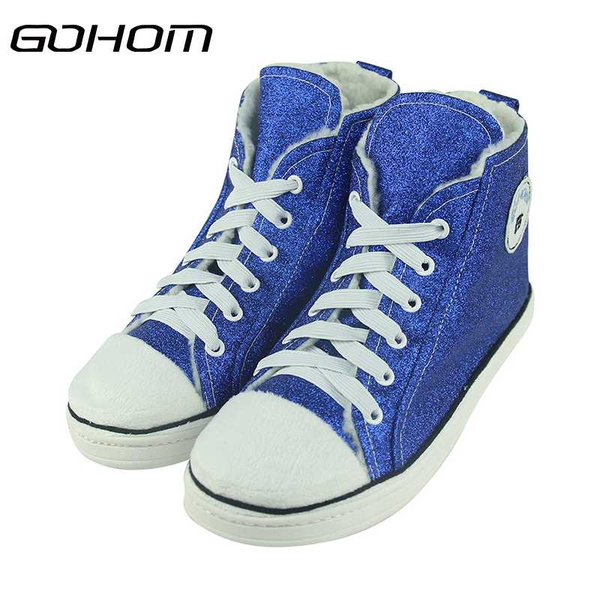 

gohom men indoor outdoor canvas leisure home slippers winter warm house shoes, Black