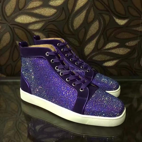 

высокое качество brilliant обувь любители red bottom sneaker красный sole фиолетовый замша с rhinestone вскользь flats партии свадебное плат, Black
