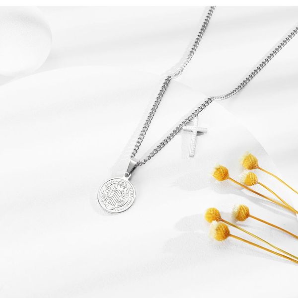 

994 mixed order men's and women's stainless steel necklaces christian cross pendant necklaces jesus jewelry oem supplier g, Silver