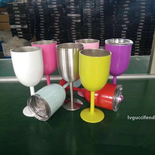 

cups party stainless colored tumber 9 colors 10oz wine glass double wall insulated metal goblet with lid tumbler wine mugs dhl free