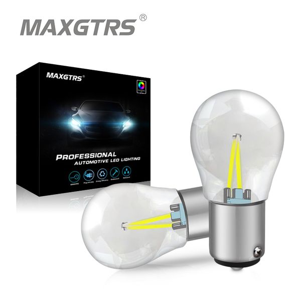 

maxgtrs 2x 1157 led bay15d p21/5w s25 led bulbs lamp cob car tail lights drl 12v 6000k white drl reverse brake slight 650lm