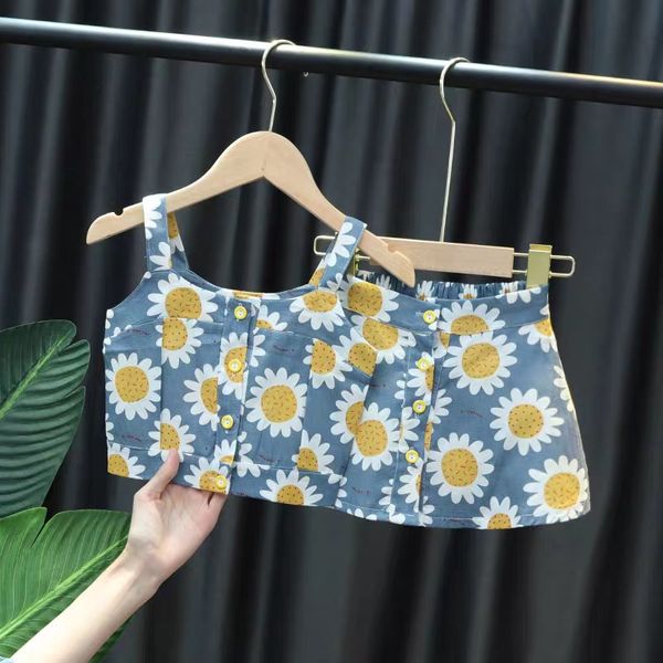 

fashion girls clothes flower kids skirt set for 2 3 4 5 6 7 8 year girl 2020 new summer sleeveless children suits, White