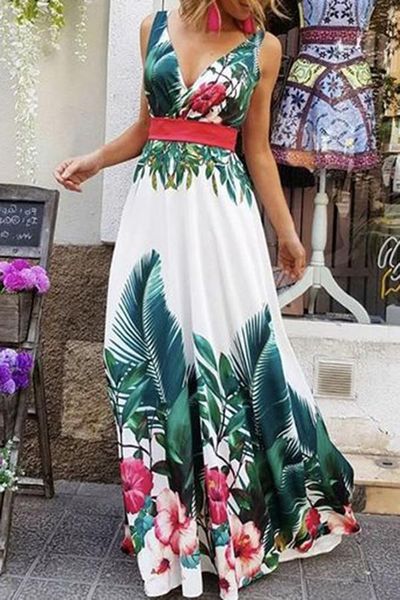 

для женщин maxi boho платье цветочные лето элегантный зеленый печати длинные платья дамы спагетти ремень глубокий v шеи макси платье, Black;gray