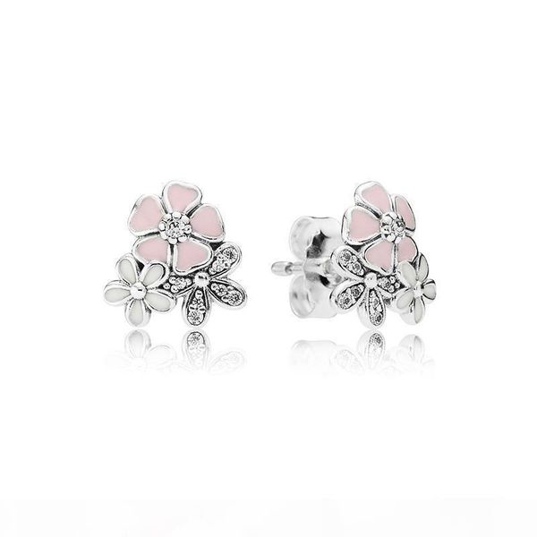 

authentic 925 sterling silver pink enamel flower pendant necklace earring set with box for designer jewelry womens earrings