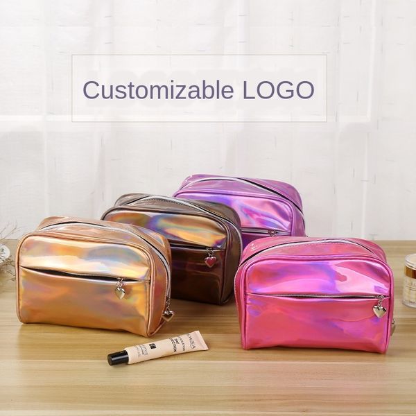 

2019 new storage laser cosmetic bag korean pu waterproof cosmetic storage bag handbag, White